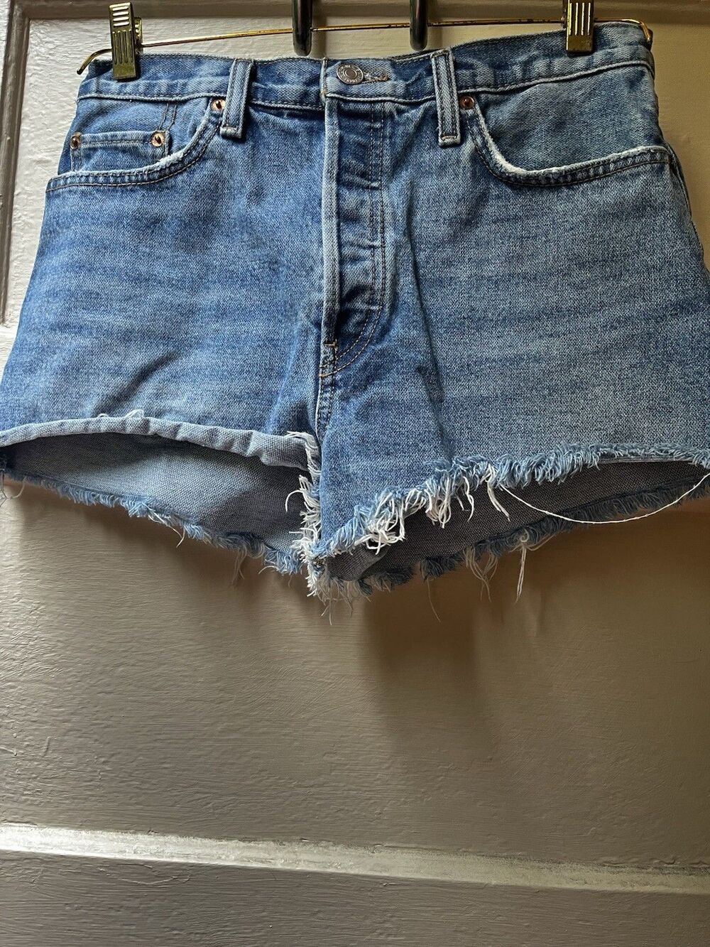 Re/DoneHigh Rise Shorts sz 28 Waist Summer Beach Festival Distressed Buttonfly